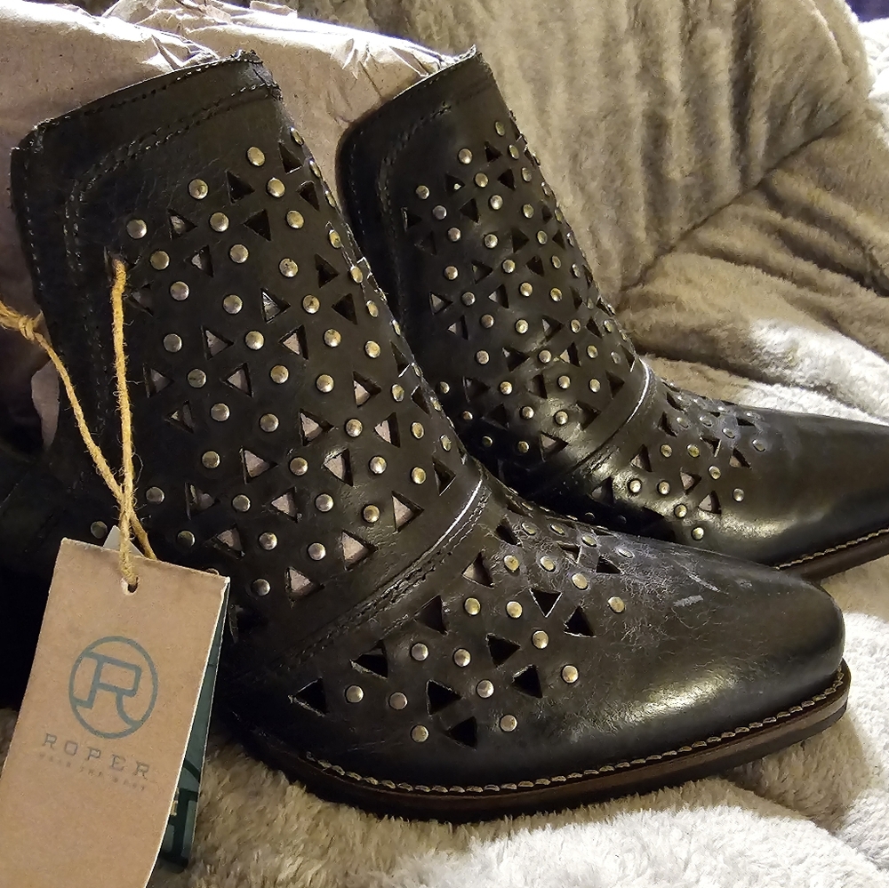 Roper Black Studded Ankle Boots